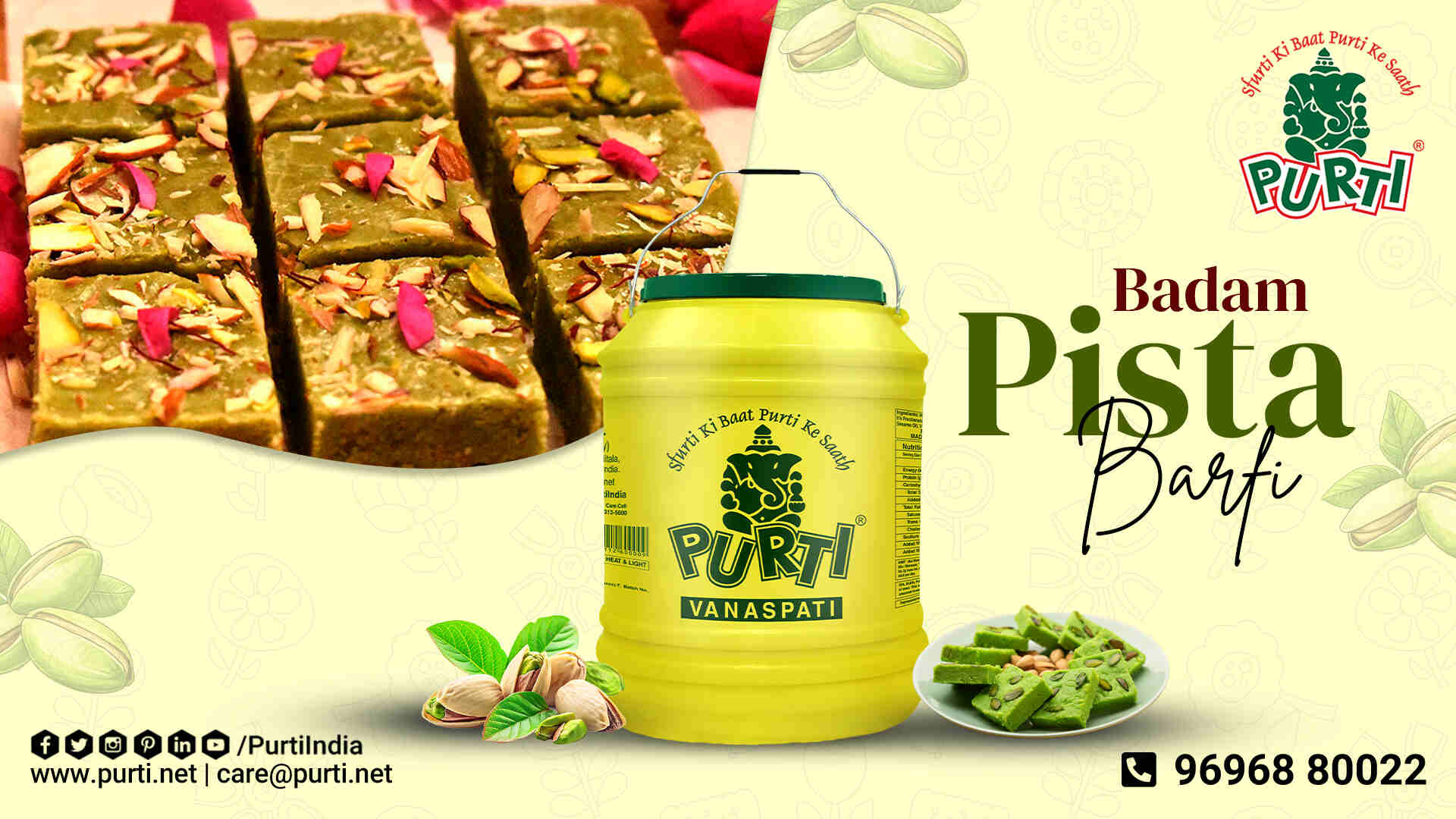 Badam pista barfi with purti vanaspati