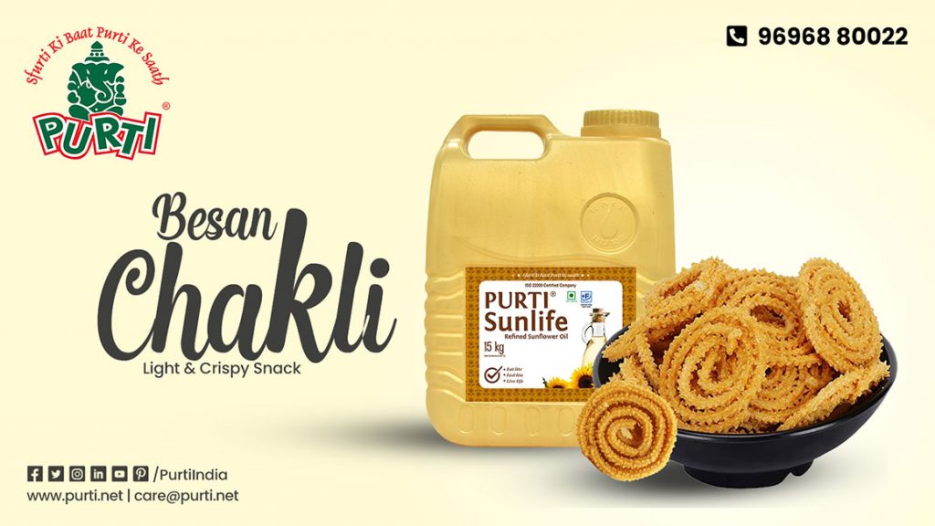 Besan chakli light and crispy snack with purti sunlife refined sunflower oil