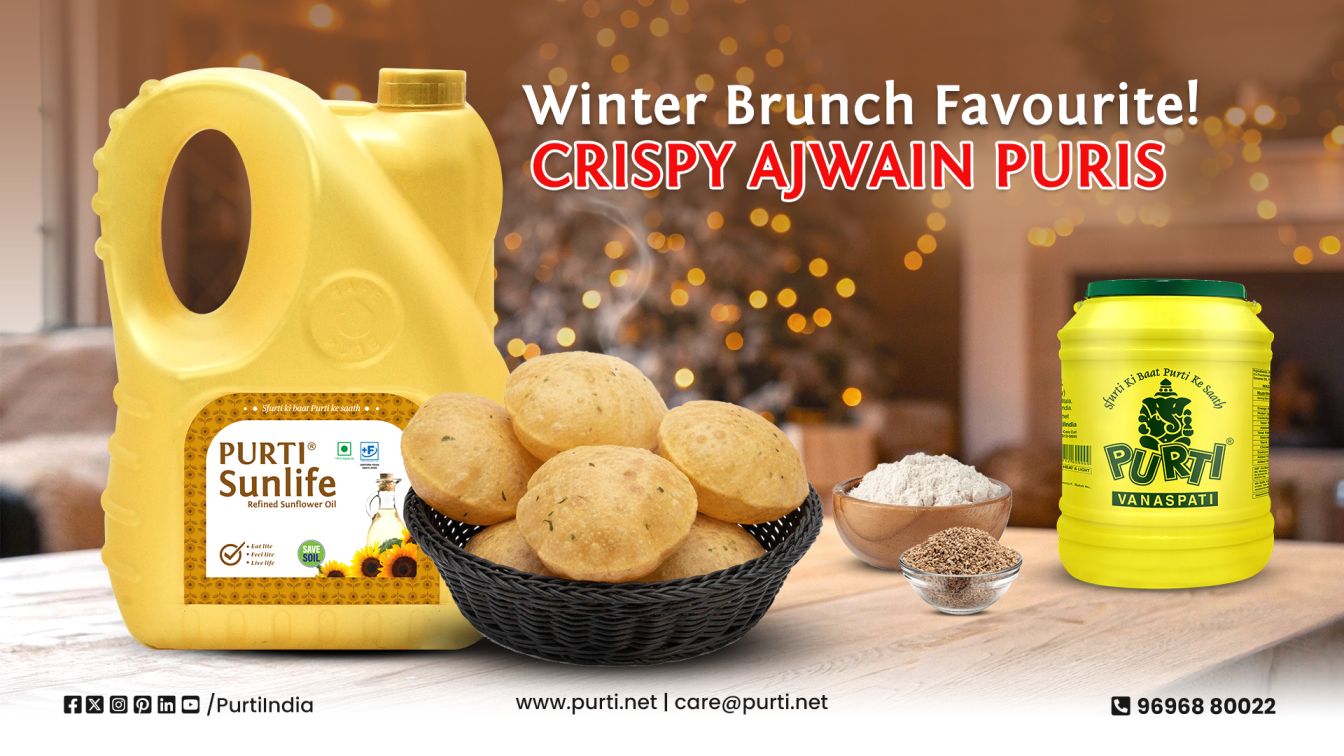 Crispy ajwain puris made with sunlife refined sunflower oil | easy indian breakfast recipe for winter morning brunch