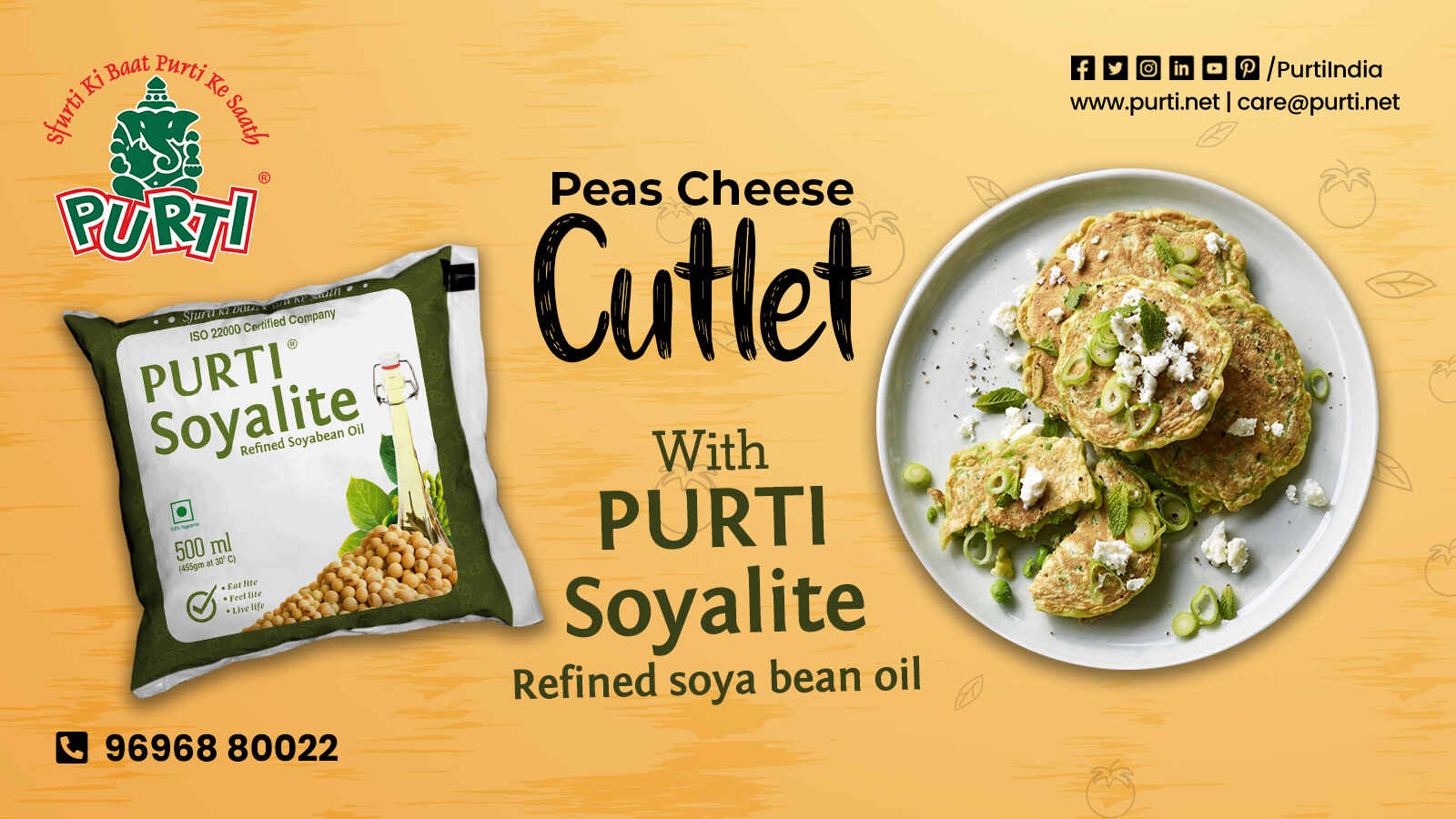 Peas cheese cutlet with purti soyalite refined soyabean oil